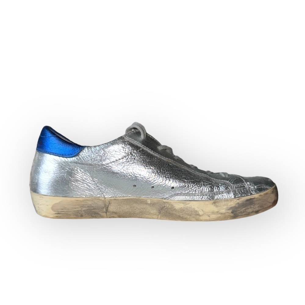 Golden Goose Superstar Metallic Silver Flag Stripe Sneakers EU 39 US 9 - Picture 6 of 14